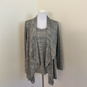 Ruby Rd. Gray Rhinestone Edge Trimmed Cardigan Sweater Set